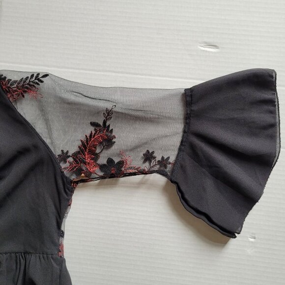 Elena Baldi blouse lacy goth fairy shirt sheer sleeves back floral embroidery - Picture 12 of 13